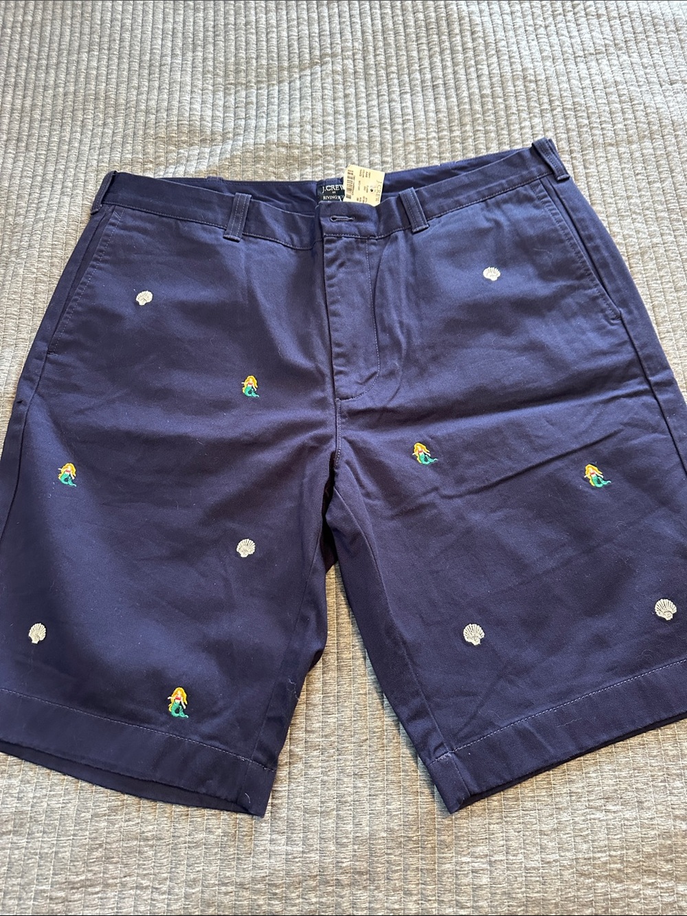 J. Crew Navy Cotton Flat-Front Shorts with Multicolor Embroidery